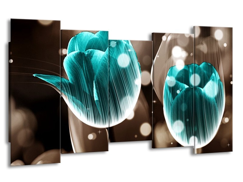 Canvas schilderij Tulp | Blauw, Grijs | 150x80cm 5Luik