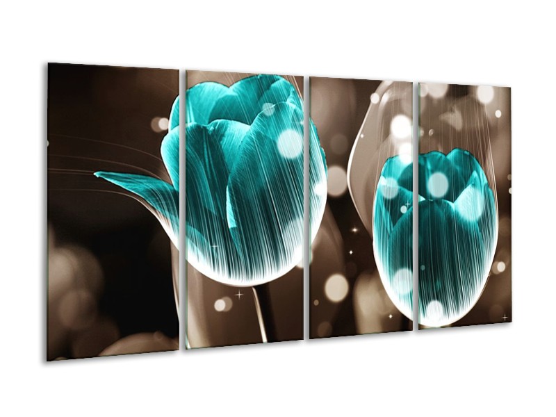 Canvas schilderij Tulp | Blauw, Grijs | 160x80cm 4Luik