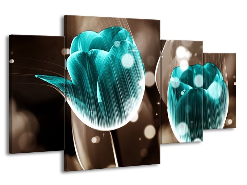 Canvas schilderij Tulp | Blauw, Grijs | 160x90cm 4Luik