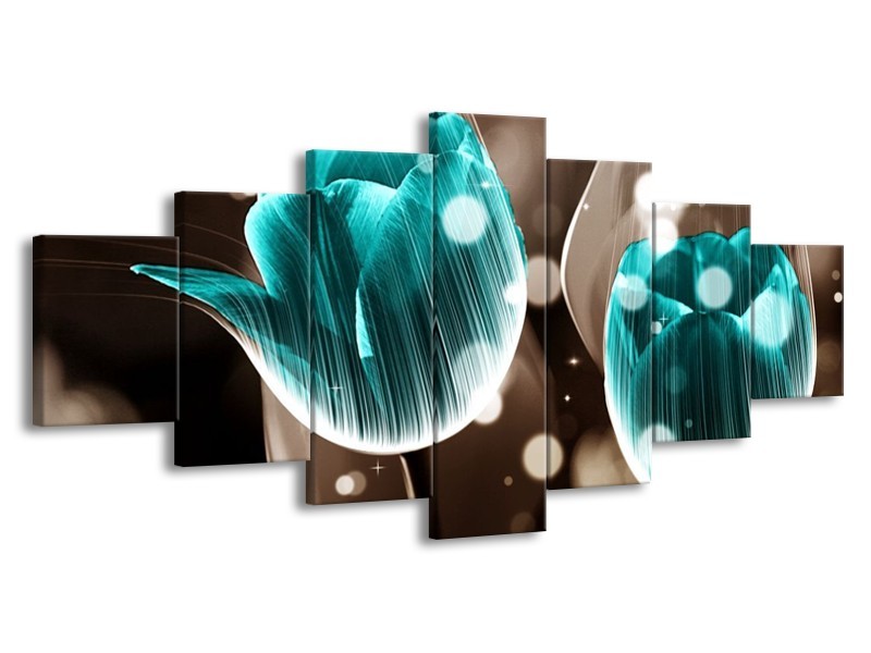 Canvas schilderij Tulp | Blauw, Grijs | 210x100cm 7Luik