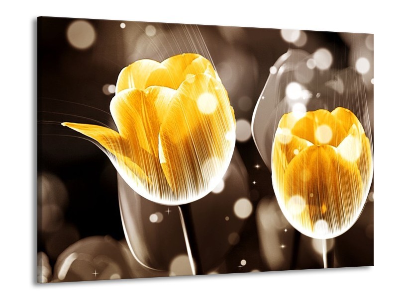 Canvas schilderij Tulp | Geel, Oranje, Bruin | 100x70cm 1Luik