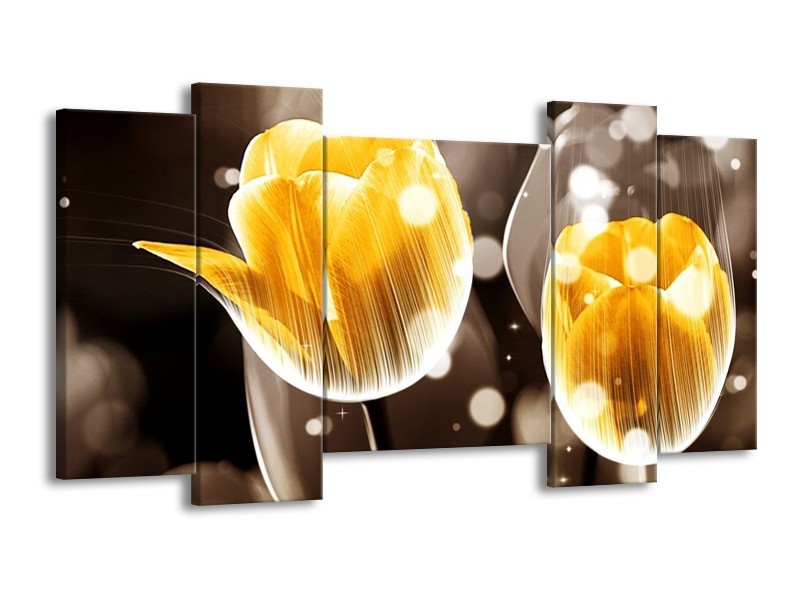 Canvas schilderij Tulp | Geel, Oranje, Bruin | 120x65 5Luik