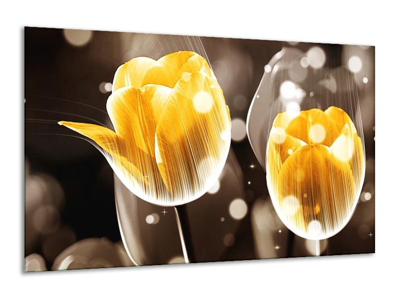 Canvas schilderij Tulp | Geel, Oranje, Bruin | 120x70cm 1Luik
