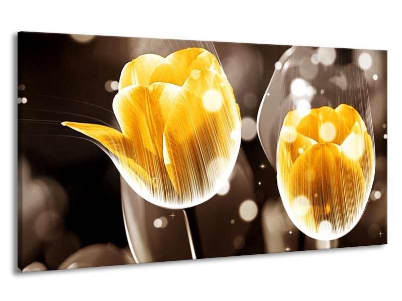 Canvas schilderij Tulp | Geel, Oranje, Bruin | 190x100cm 1Luik