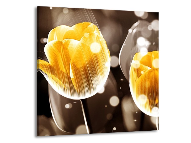 Canvas schilderij Tulp | Geel, Oranje, Bruin | 50x50cm 1Luik