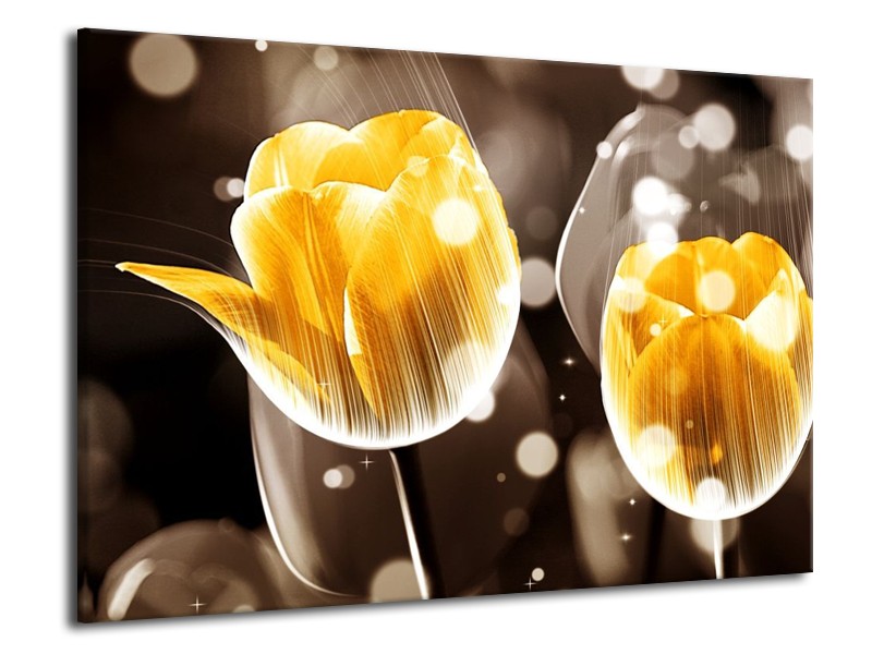 Canvas schilderij Tulp | Geel, Oranje, Bruin | 70x50cm 1Luik