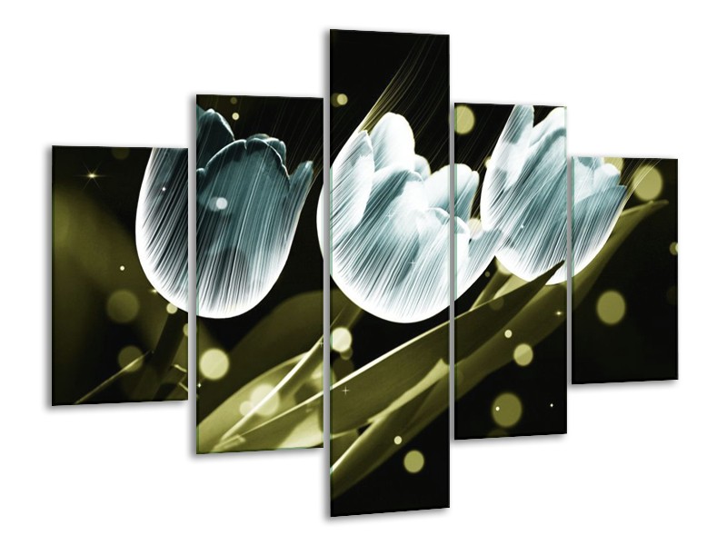 Canvas schilderij Tulp | Blauw, Groen | 100x70cm 5Luik
