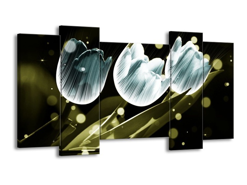 Canvas schilderij Tulp | Blauw, Groen | 120x65 5Luik