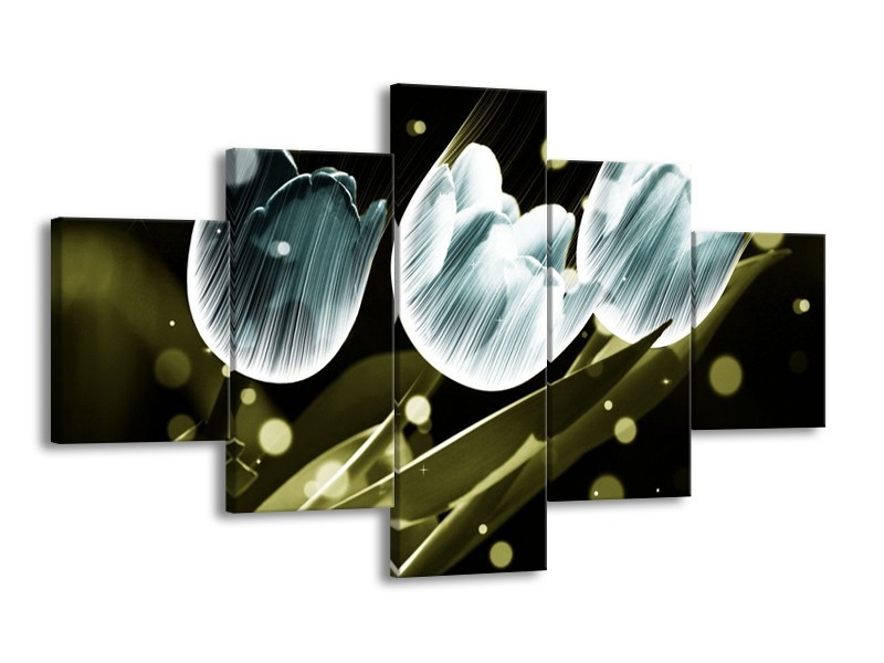 Canvas schilderij Tulp | Blauw, Groen | 125x70cm 5Luik