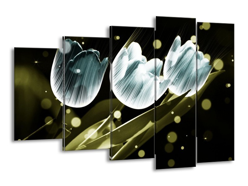 Canvas schilderij Tulp | Blauw, Groen | 150x100cm 5Luik