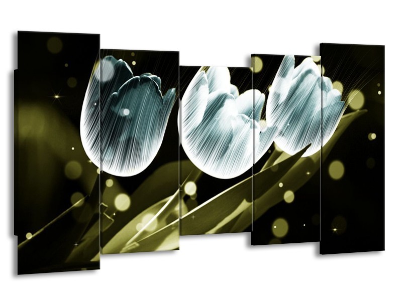 Canvas schilderij Tulp | Blauw, Groen | 150x80cm 5Luik