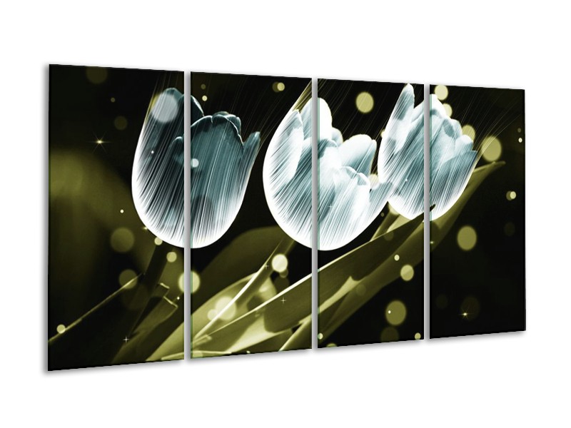 Canvas schilderij Tulp | Blauw, Groen | 160x80cm 4Luik