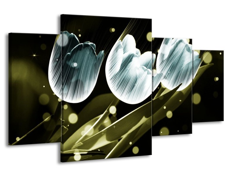 Canvas schilderij Tulp | Blauw, Groen | 160x90cm 4Luik