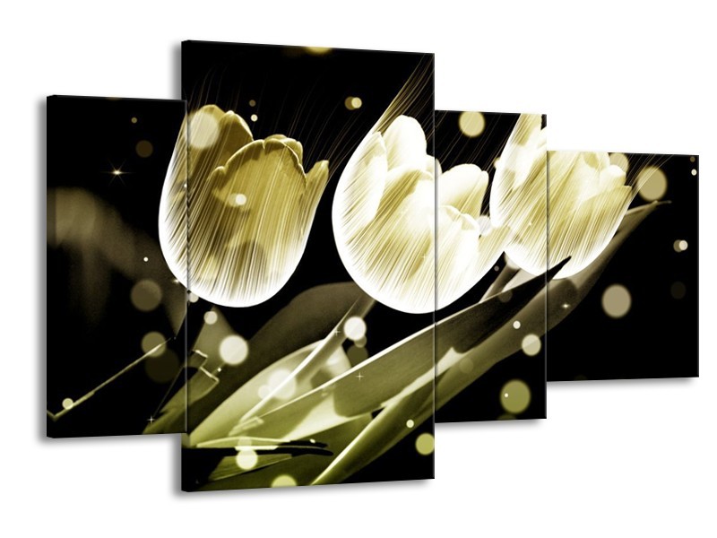Canvas schilderij Tulp | Wit, Grijs | 120x75cm 4Luik