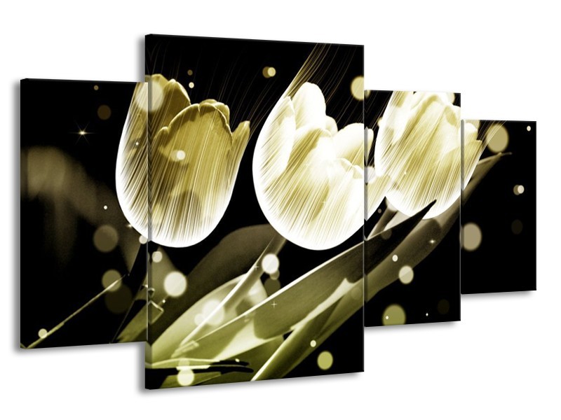Canvas schilderij Tulp | Wit, Grijs | 160x90cm 4Luik