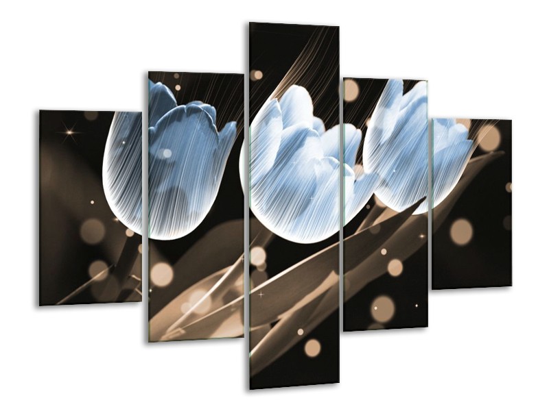 Canvas schilderij Tulp | Blauw, Grijs | 100x70cm 5Luik