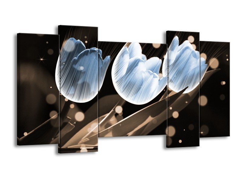 Canvas schilderij Tulp | Blauw, Grijs | 120x65 5Luik