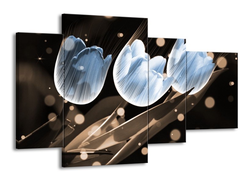 Canvas schilderij Tulp | Blauw, Grijs | 120x75cm 4Luik