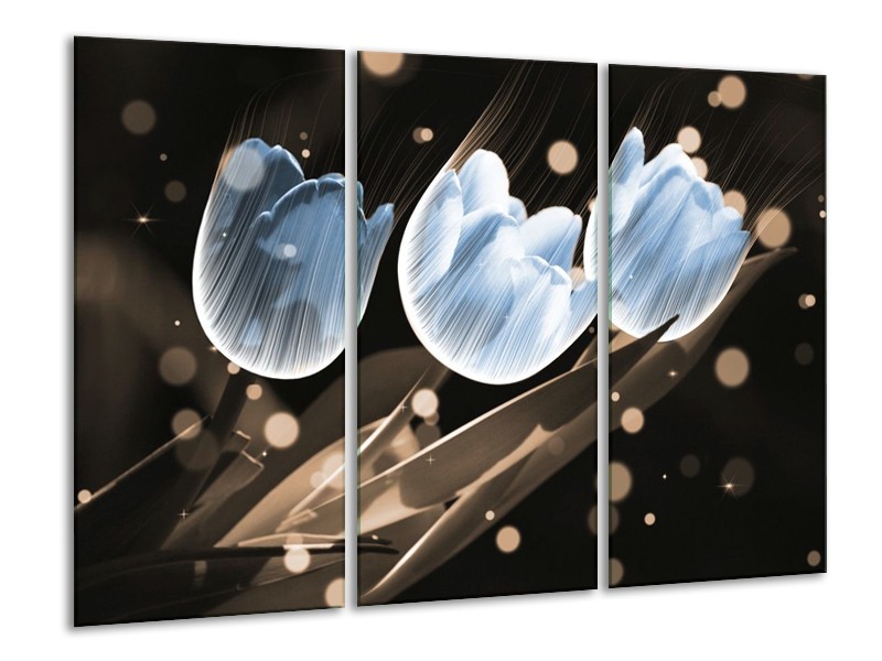 Canvas schilderij Tulp | Blauw, Grijs | 120x80cm 3Luik