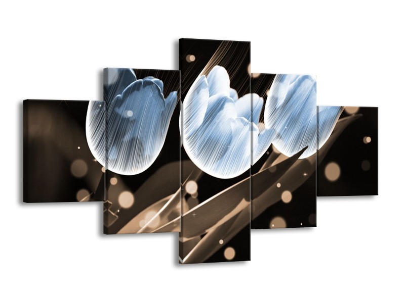 Canvas schilderij Tulp | Blauw, Grijs | 125x70cm 5Luik