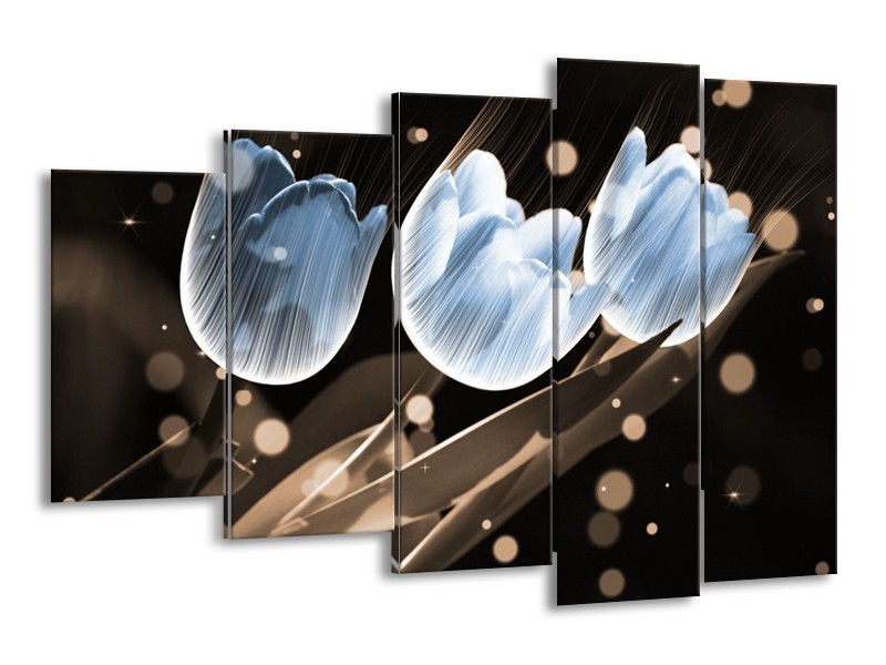 Canvas schilderij Tulp | Blauw, Grijs | 150x100cm 5Luik