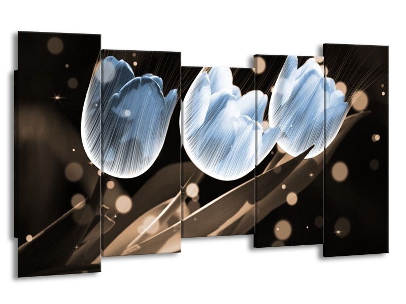 Canvas schilderij Tulp | Blauw, Grijs | 150x80cm 5Luik