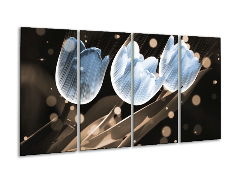 Canvas schilderij Tulp | Blauw, Grijs | 160x80cm 4Luik
