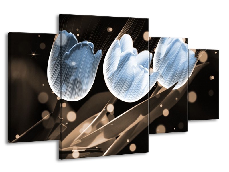 Canvas schilderij Tulp | Blauw, Grijs | 160x90cm 4Luik
