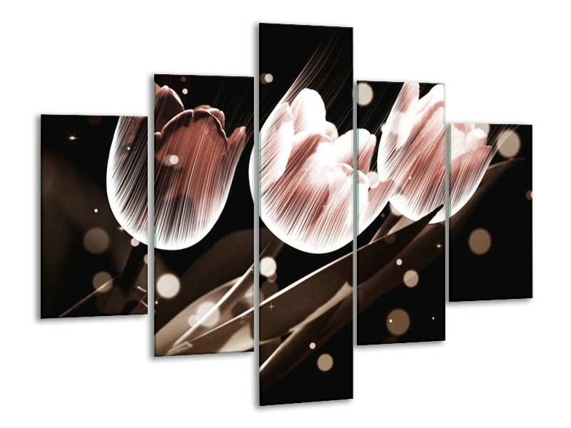 Canvas schilderij Tulp | Wit, Grijs | 100x70cm 5Luik