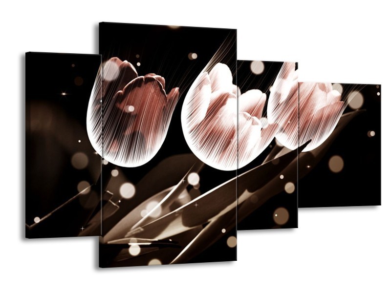 Canvas schilderij Tulp | Wit, Grijs | 120x75cm 4Luik