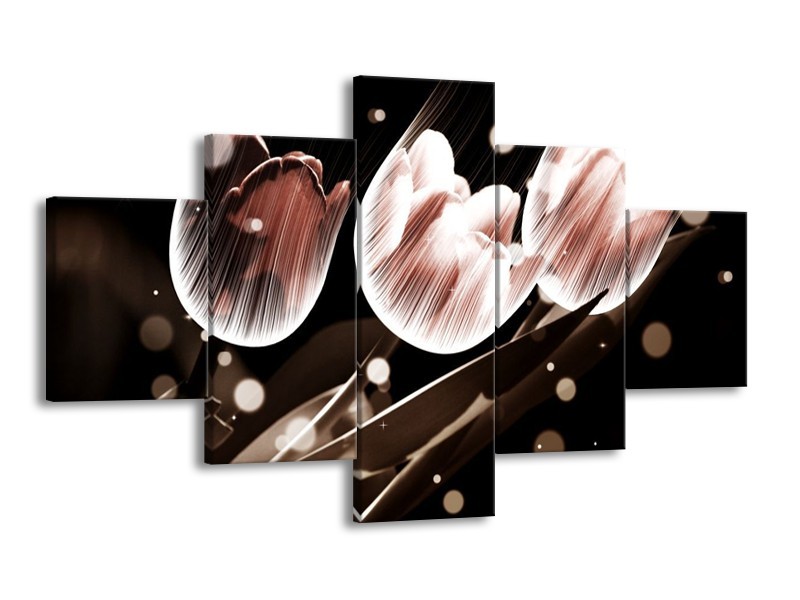 Canvas schilderij Tulp | Wit, Grijs | 125x70cm 5Luik