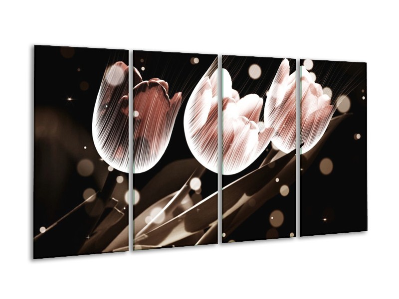 Canvas schilderij Tulp | Wit, Grijs | 160x80cm 4Luik