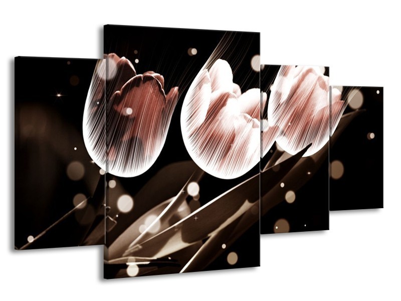 Canvas schilderij Tulp | Wit, Grijs | 160x90cm 4Luik