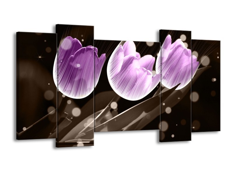 Canvas schilderij Tulp | Paars, Grijs | 120x65 5Luik