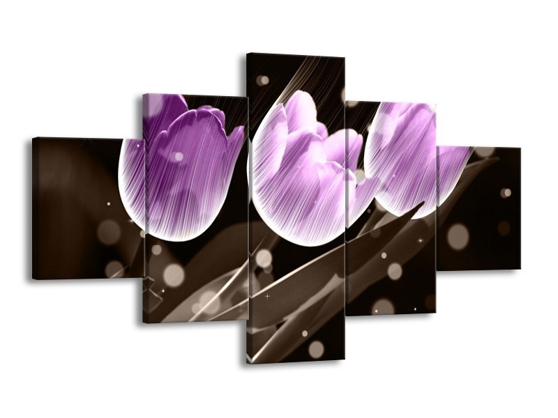 Canvas schilderij Tulp | Paars, Grijs | 125x70cm 5Luik