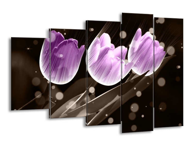 Canvas schilderij Tulp | Paars, Grijs | 150x100cm 5Luik