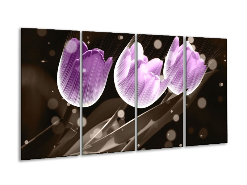 Canvas schilderij Tulp | Paars, Grijs | 160x80cm 4Luik