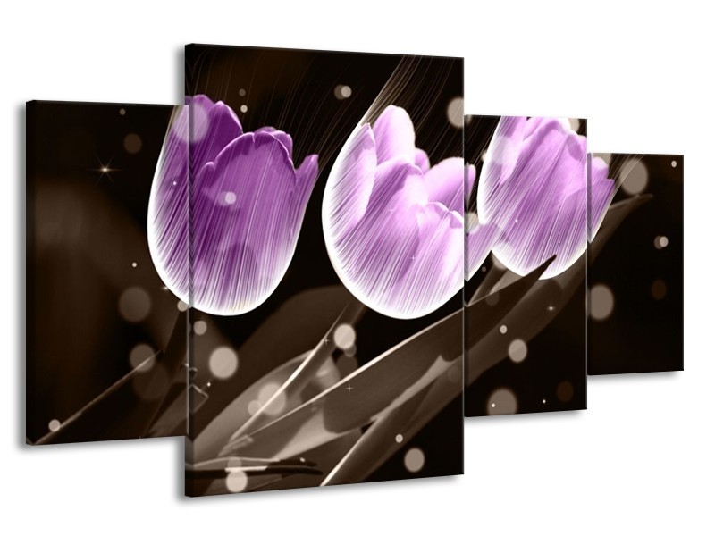 Canvas schilderij Tulp | Paars, Grijs | 160x90cm 4Luik