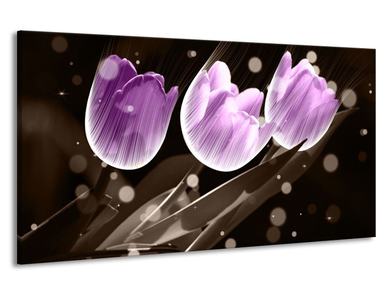 Canvas schilderij Tulp | Paars, Grijs | 190x100cm 1Luik