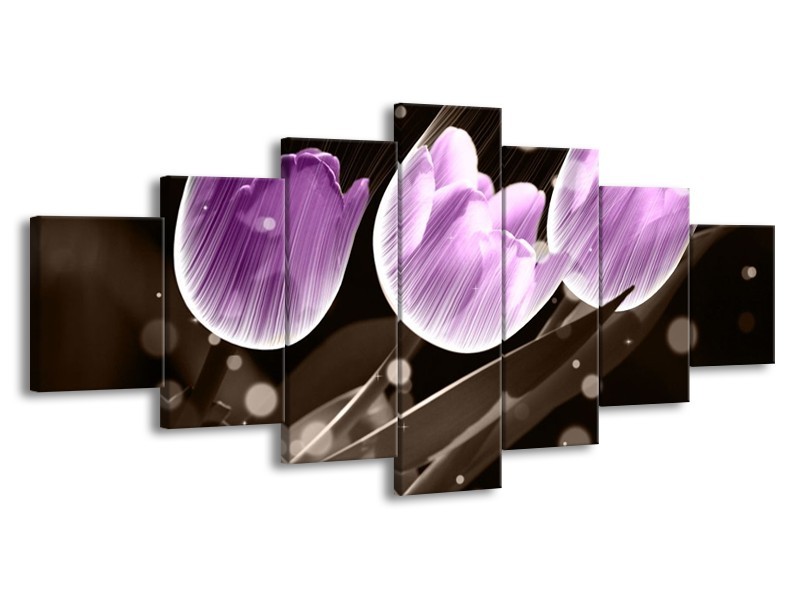 Canvas schilderij Tulp | Paars, Grijs | 210x100cm 7Luik