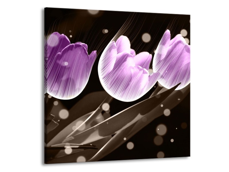 Canvas schilderij Tulp | Paars, Grijs | 50x50cm 1Luik