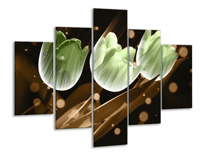 Canvas schilderij Tulp | Bruin, Groen | 100x70cm 5Luik