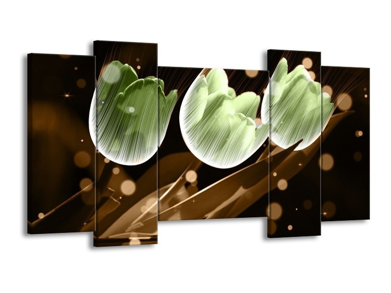 Canvas schilderij Tulp | Bruin, Groen | 120x65 5Luik