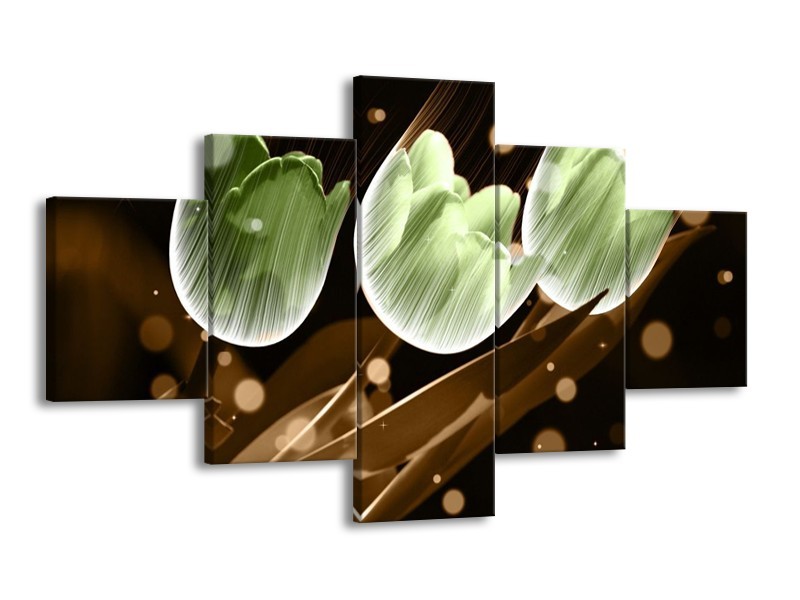 Canvas schilderij Tulp | Bruin, Groen | 125x70cm 5Luik