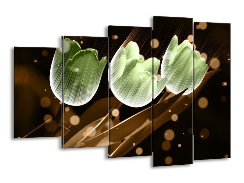 Canvas schilderij Tulp | Bruin, Groen | 150x100cm 5Luik