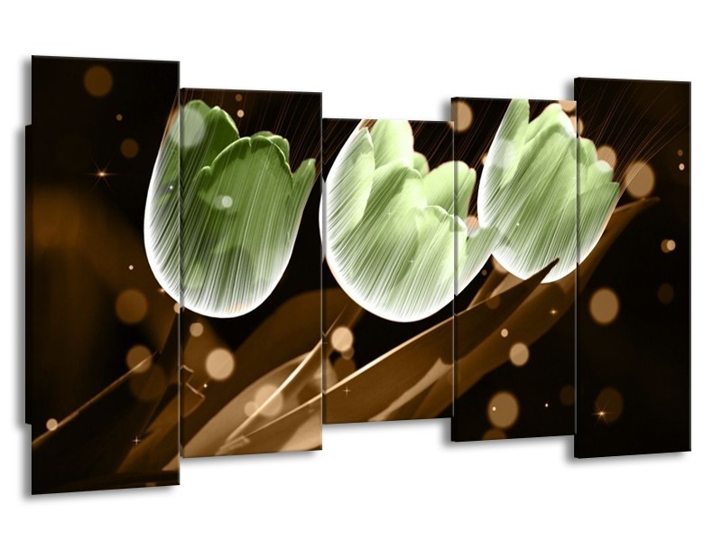 Canvas schilderij Tulp | Bruin, Groen | 150x80cm 5Luik