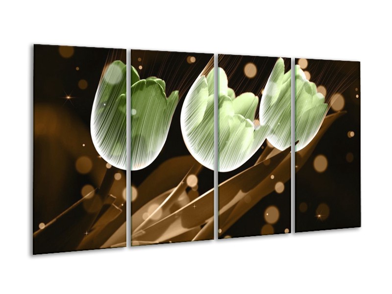 Canvas schilderij Tulp | Bruin, Groen | 160x80cm 4Luik