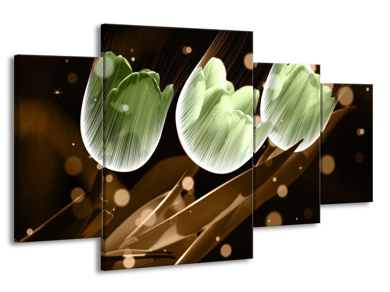 Canvas schilderij Tulp | Bruin, Groen | 160x90cm 4Luik