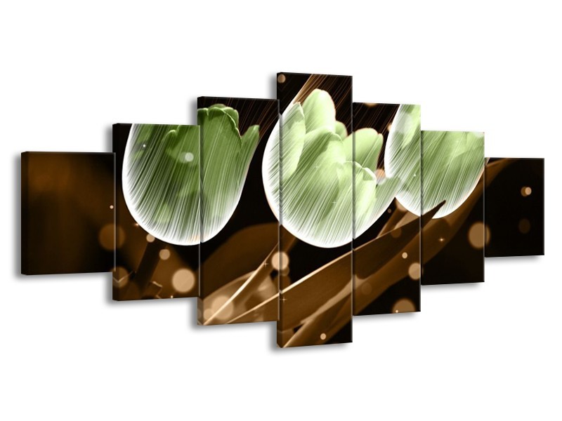 Canvas schilderij Tulp | Bruin, Groen | 210x100cm 7Luik