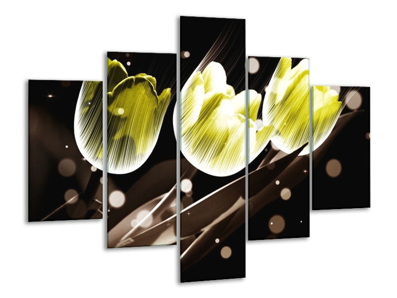 Canvas schilderij Tulp | Geel, Grijs | 100x70cm 5Luik